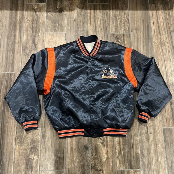Vintage 90s Chicago Bears NFL Satin Bomber Jacket XL blue Orange
